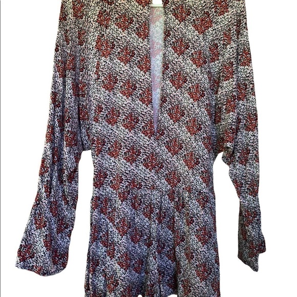 Zara Trafaluc Collection Long Ruffle Sleeve Red & Black Floral Print Romper XS - Picture 4 of 6